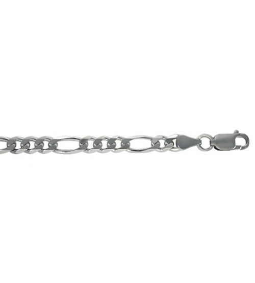 7mm Rhodium Plated Figaro Chain, 8" - 28" Length, Sterling Silver